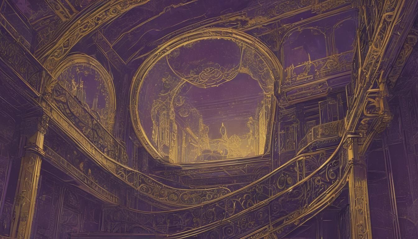 Art Deco Opera House Blueprint in Dark Fantasy Style
