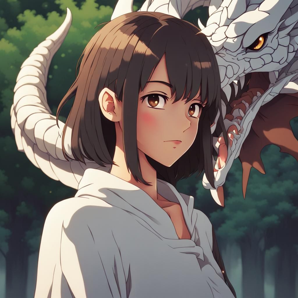 Anime Girl with Dragon Tail and Demon Horns