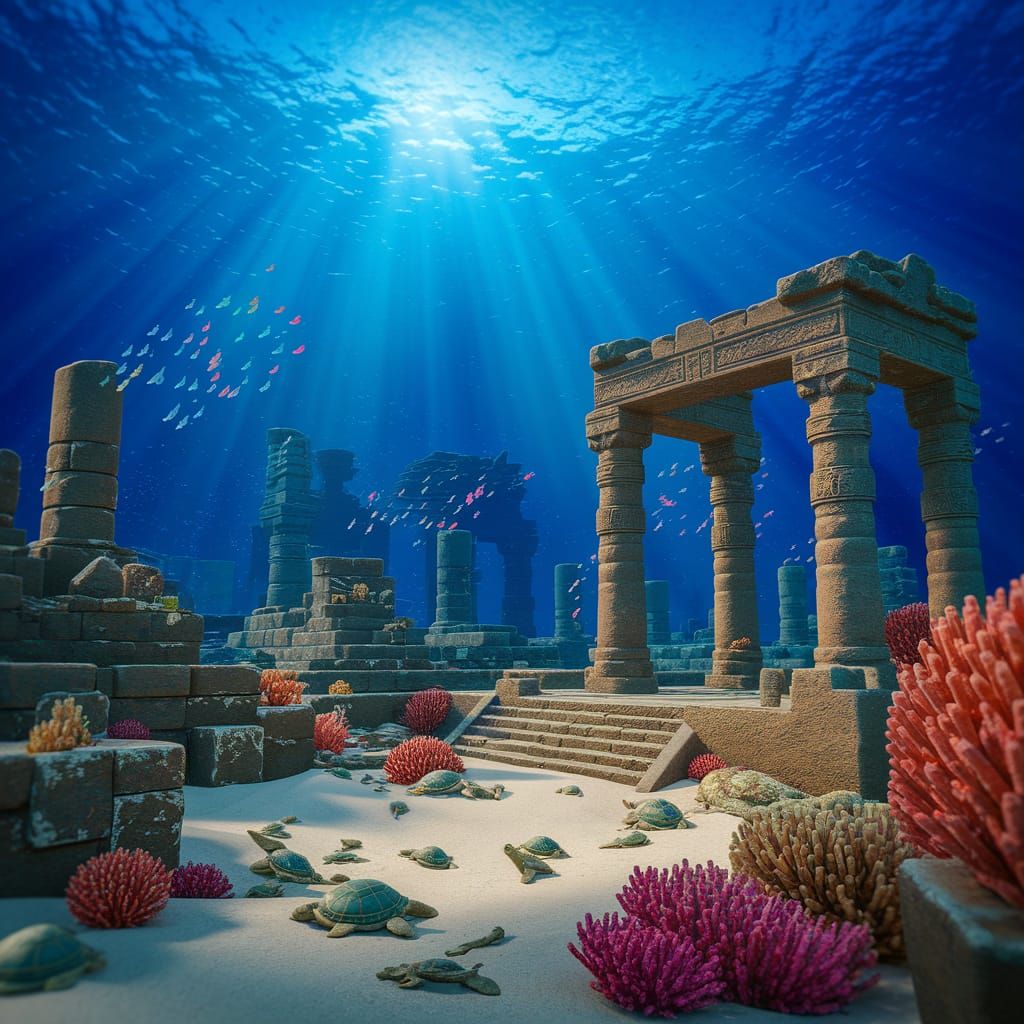 Underwater Ruins of Dwarka City in 3D Render