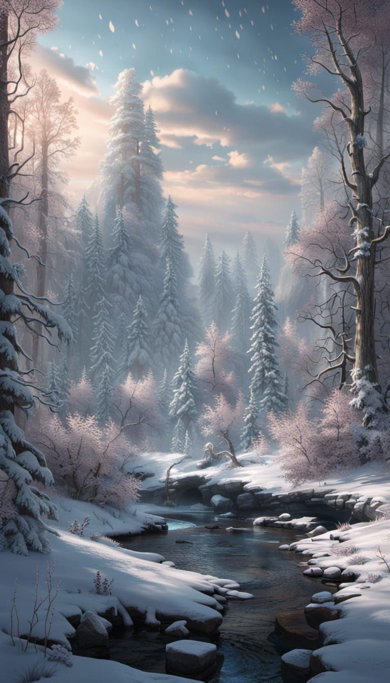 Magical Winter Forest Landscape in Hyper-Realistic Style