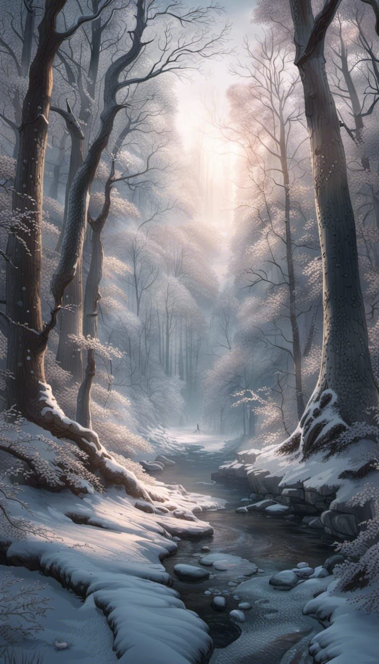 Magical Winter Forest Landscape in Digital Art