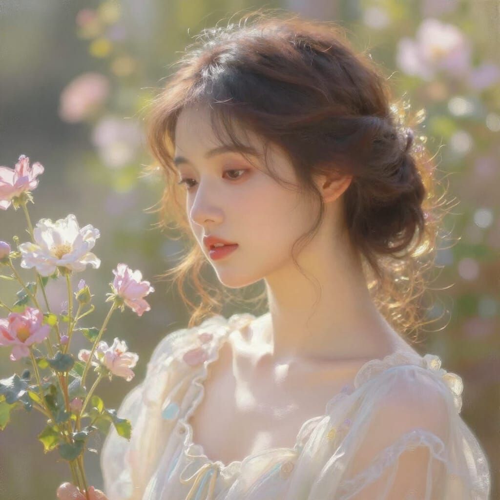 Ethereal Woman in Impressionistic Oil Painting