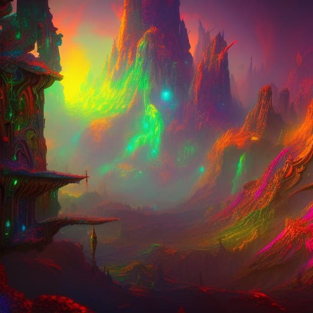 Psychedelic Mountain Dream in Detailed Matte Painting Style