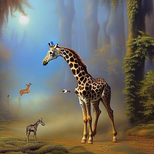 Firefighter Rescues Giraffe: Ethereal Fantasy Art