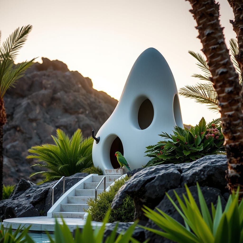 Birdhouse Integrated into Volcanic Rock, Organic Architectur...