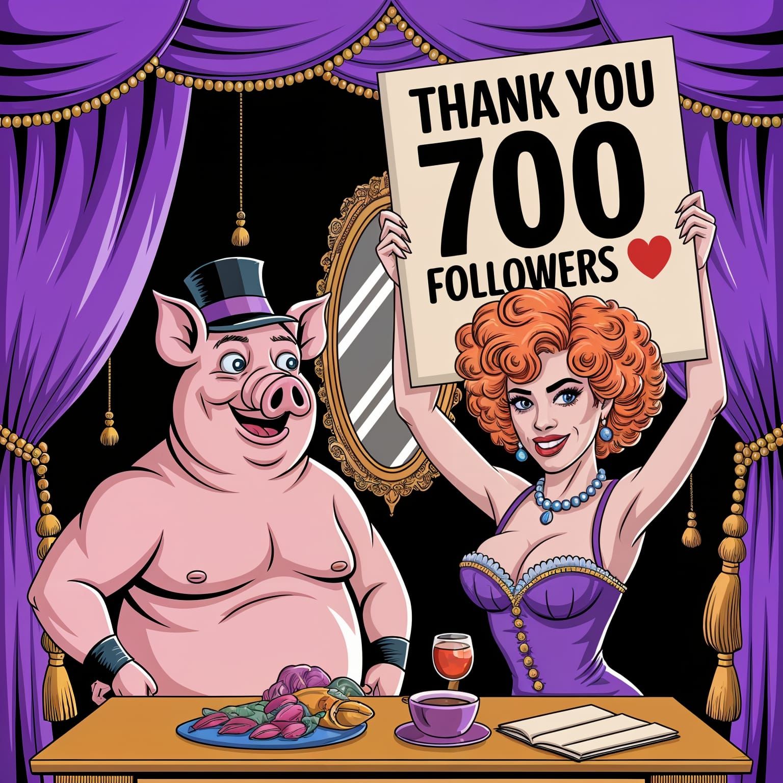 Luxurious Boudoir Scene with Pig-Men and Madame