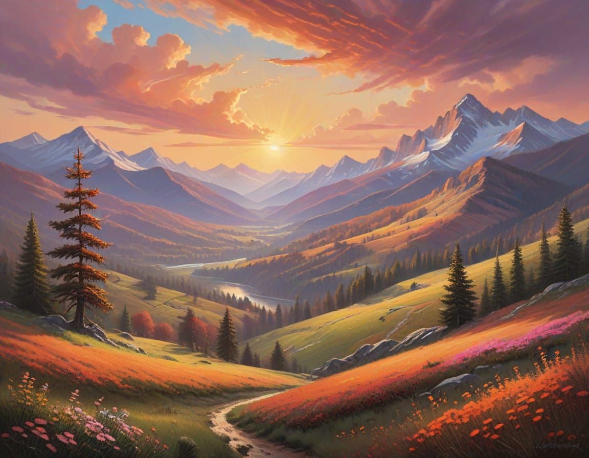 Golden Sunset Mountainscape in Dreamy Aesthetic