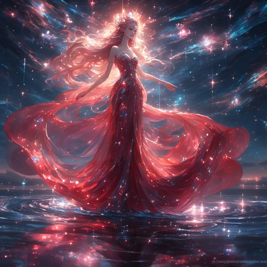 Luminous Crimson Deity in Ethereal Fantasy Art