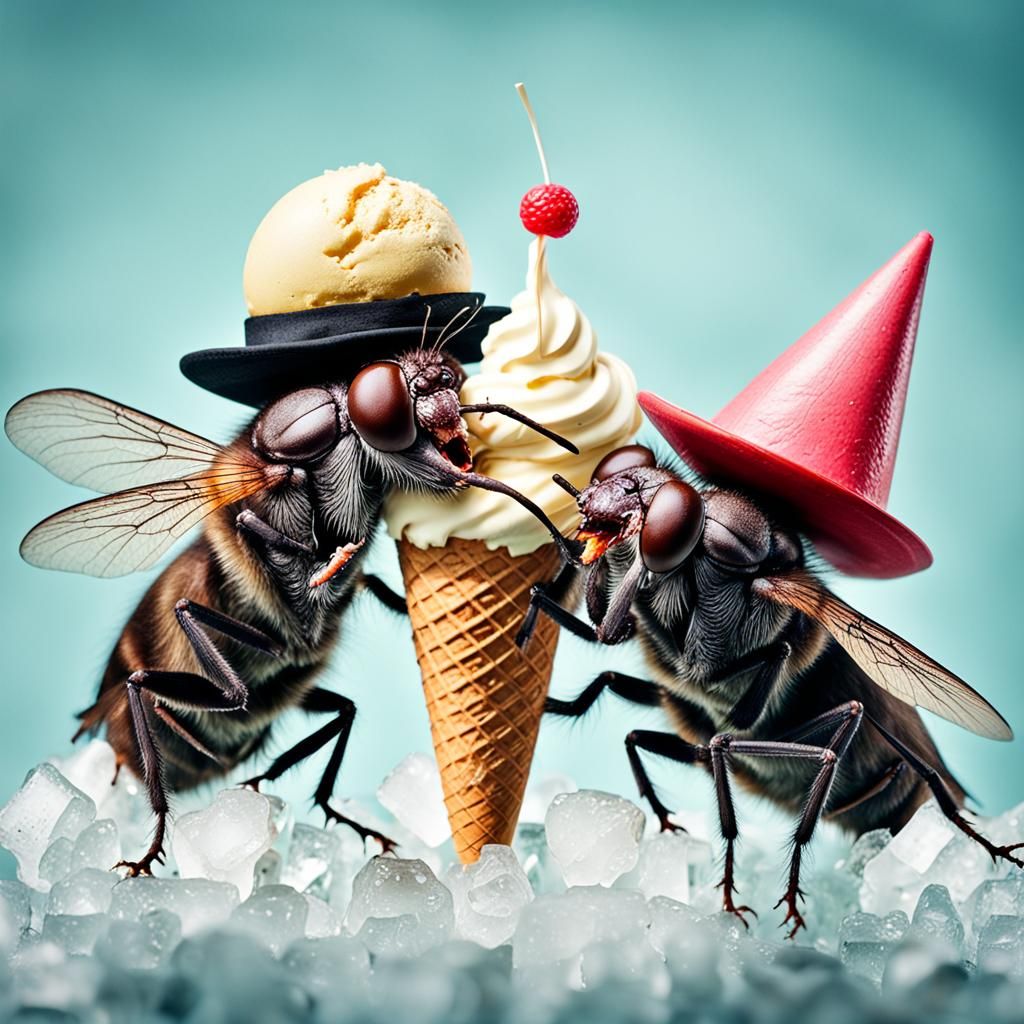 Houseflies on Date Night with Ice Cream