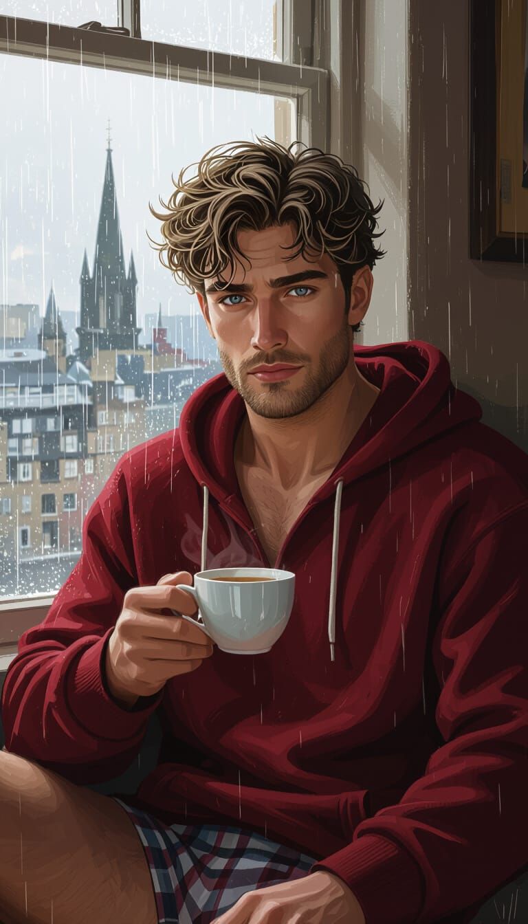 Calm Man with Tousled Hair in Edinburgh Flat