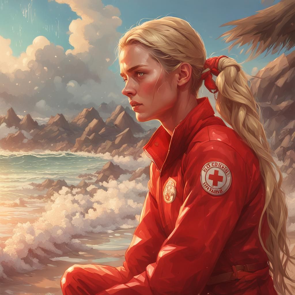 Lifeguard CPR Portrait in Hyperdetailed Splash Art Style