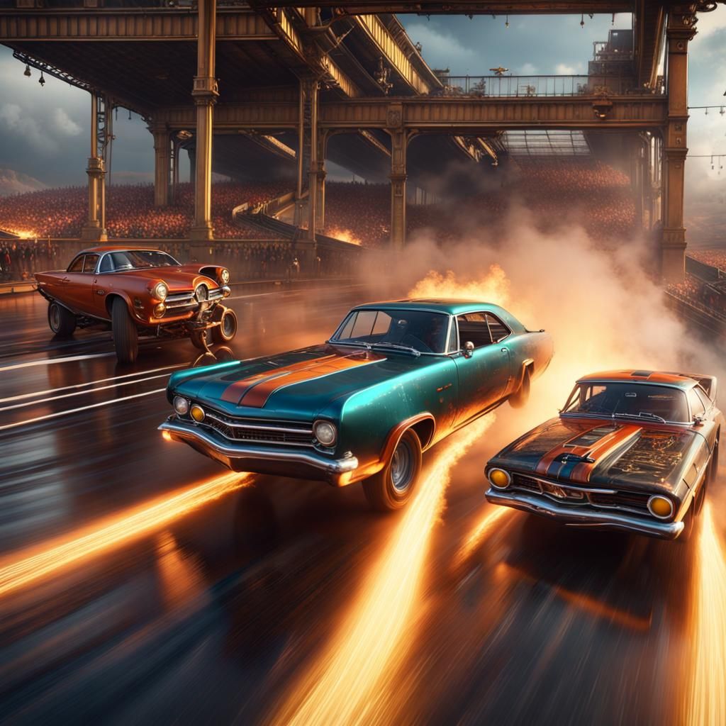 Drag Racing Burnout on Detailed Drag Strip