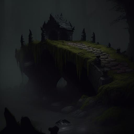 Gothic Horror Troll Under Stone Bridge