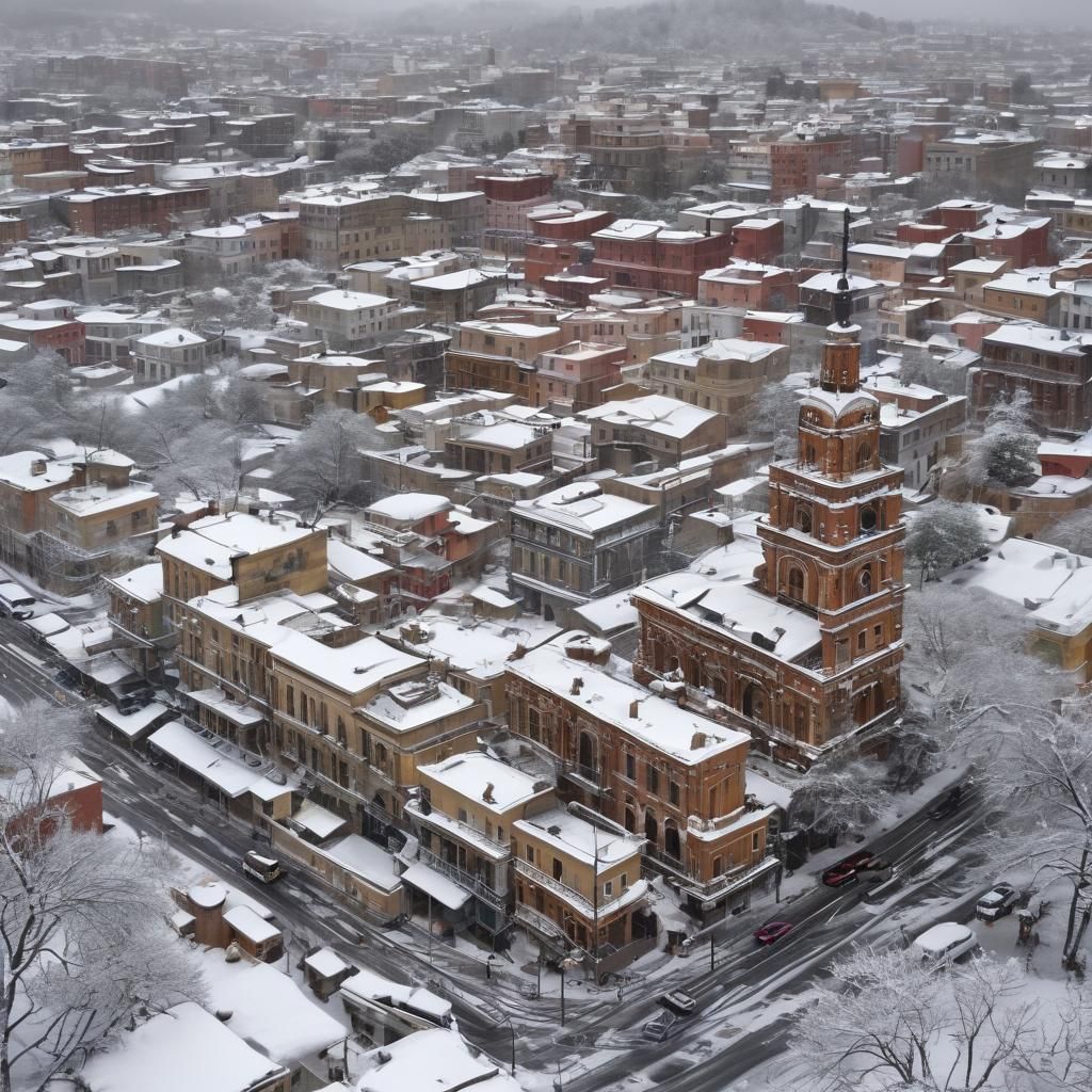 Steampunk Latin American City Under Winter Snow
