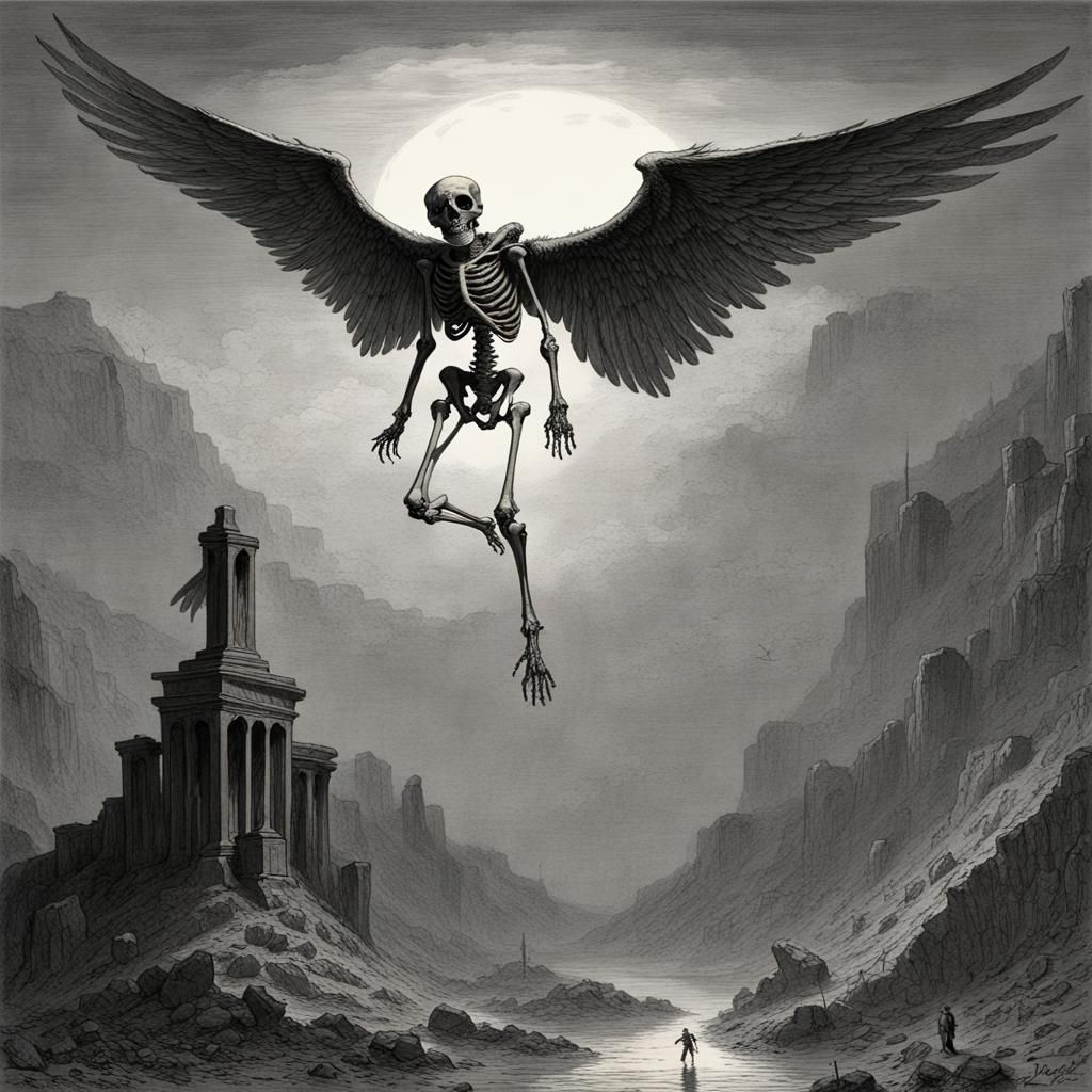 Flying Skeleton with Bone Wings of Death
