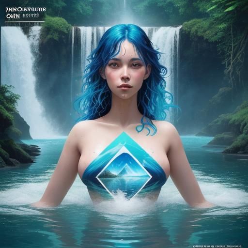 Woman with Shining Hair in Waterfalls: Pop Art