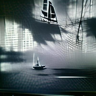 Solitary Sailboat on Misty Sea: Film Noir