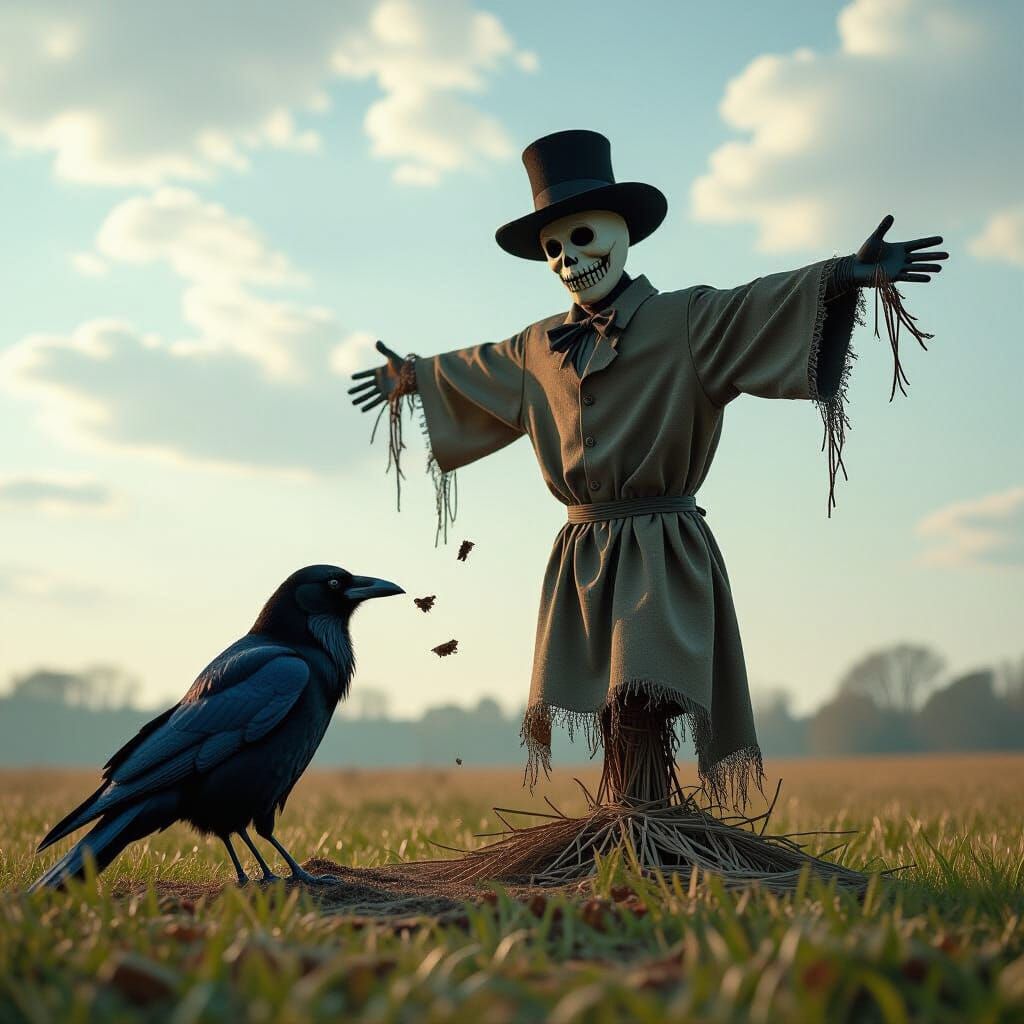 Crow Attacks Scarecrow in Dramatic Digital Matte Painting