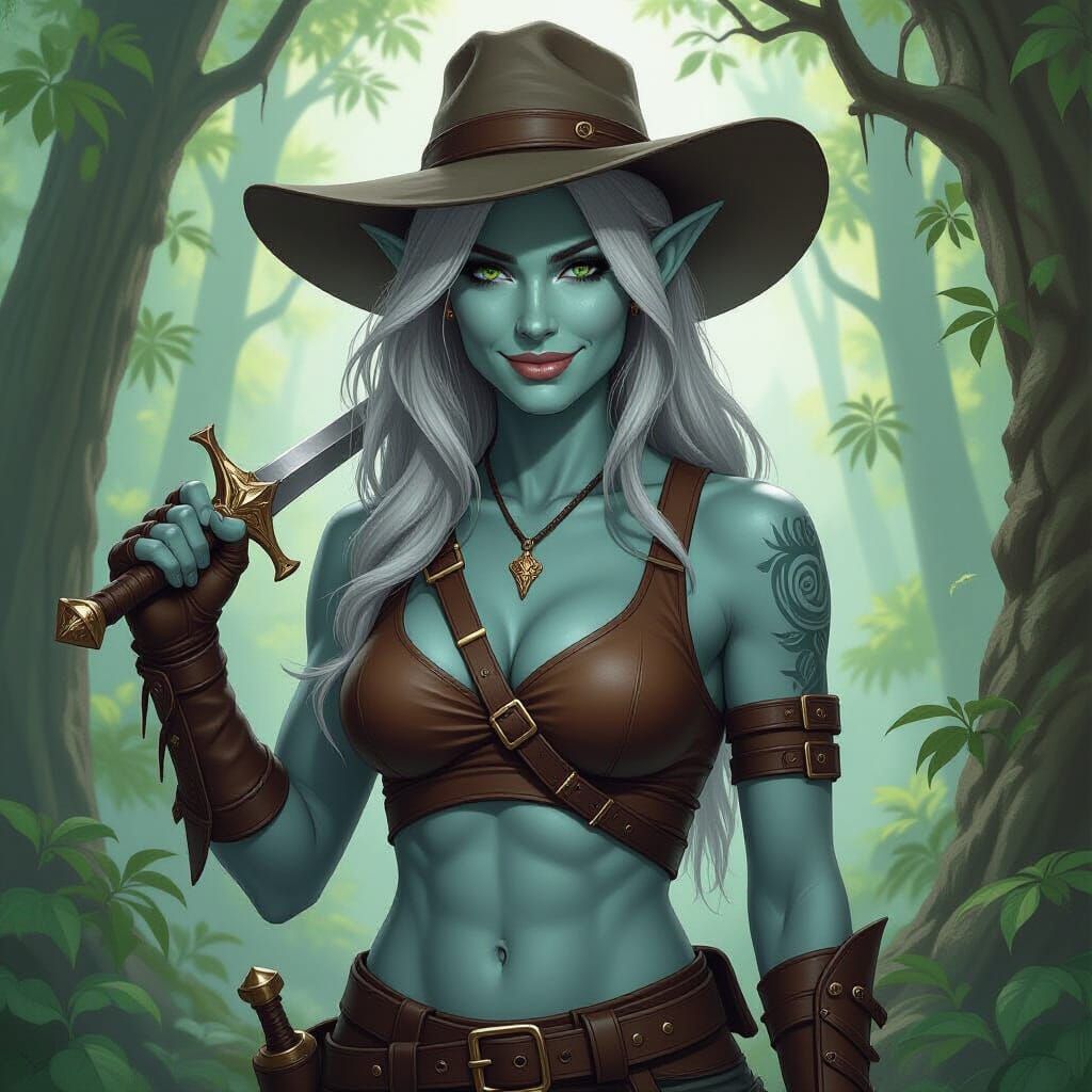 Elf Bounty Hunter in Forest, Oil Painting Style