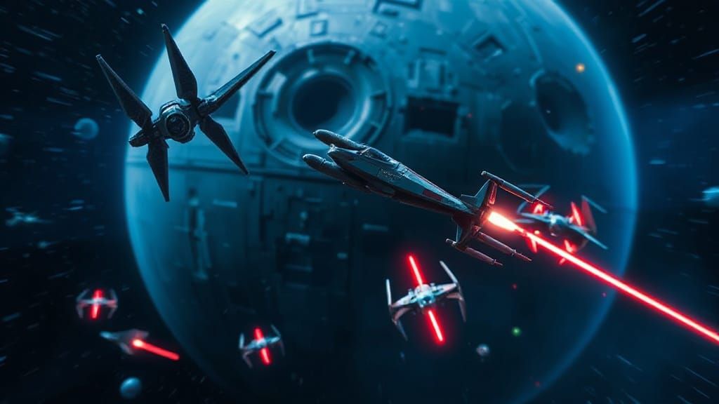 Intense Star Wars Dogfight Scene in Dark, Photorealistic Sty...