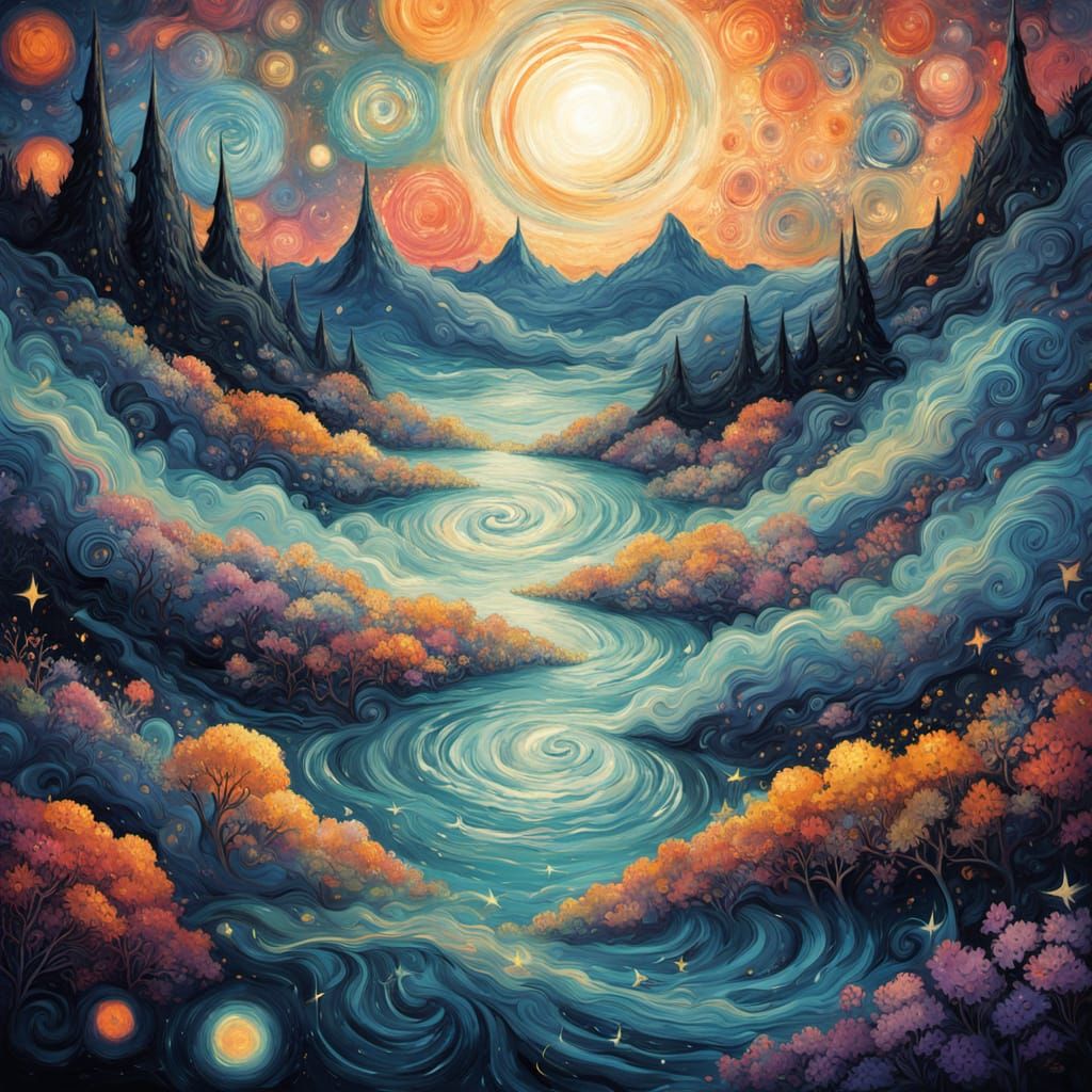 Whimsical Celestial Dreamscape in Vibrant Colors