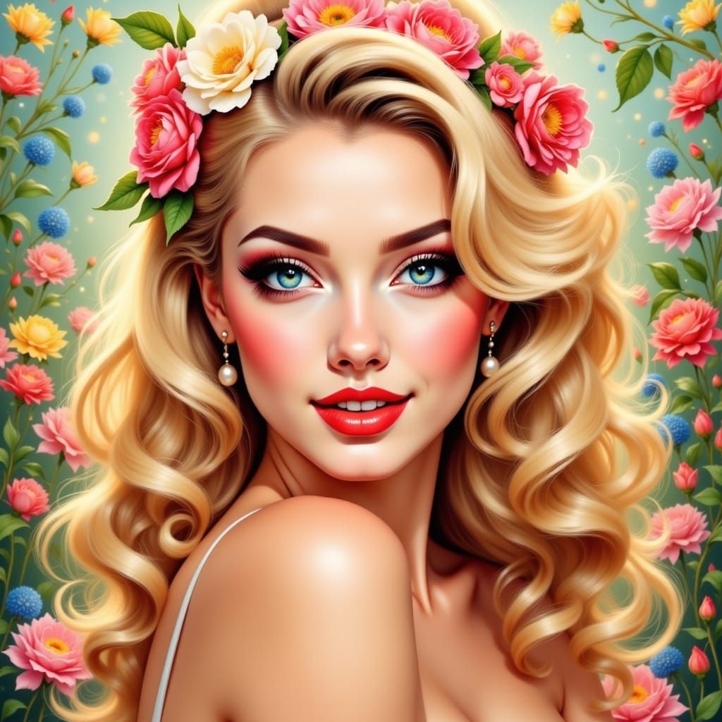 Spring Pinup in Vibrant Digital Art
