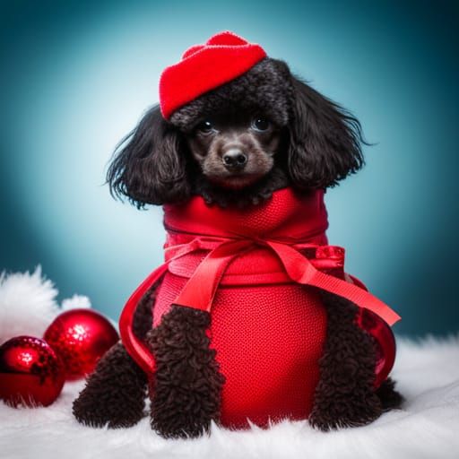 Toy Poodle Peeks Out of Santa's Bag