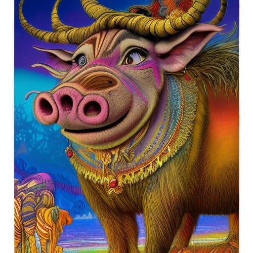 Psychedelic Yarn Art of Pumbaa from Lion King