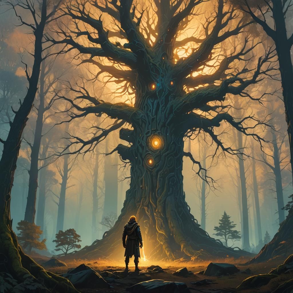 Mystical Hero in Dreamlike Glowing Forest