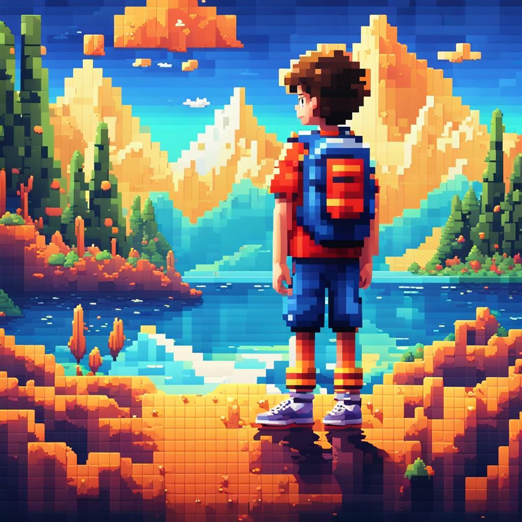 Pixel Art Boy Ready for Ocean Adventure