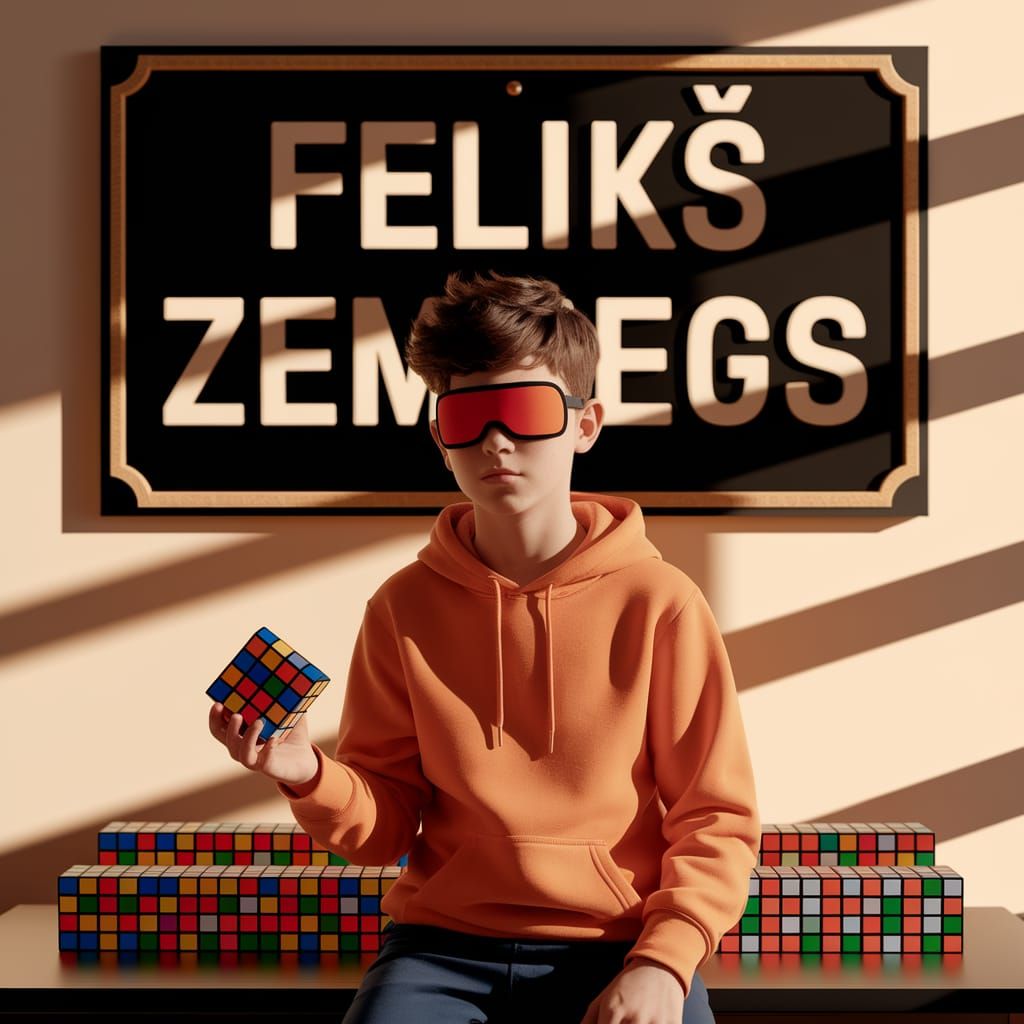 Teenager with Rubik's Cube and Zemdegs Plaque