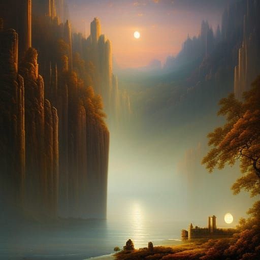 Epic Sunset Landscape with Nebula Sky