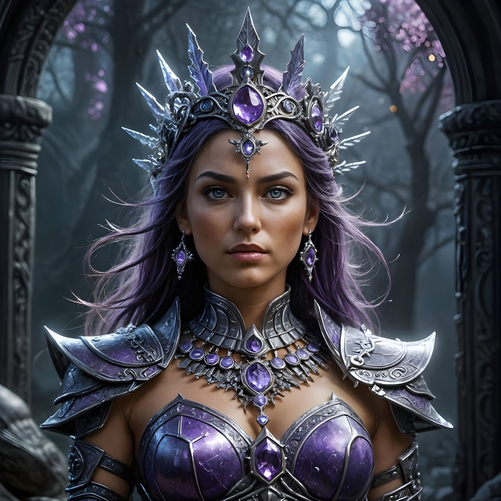 Realistic Warhammer Goddess with Lavender Sacred Crown and A...