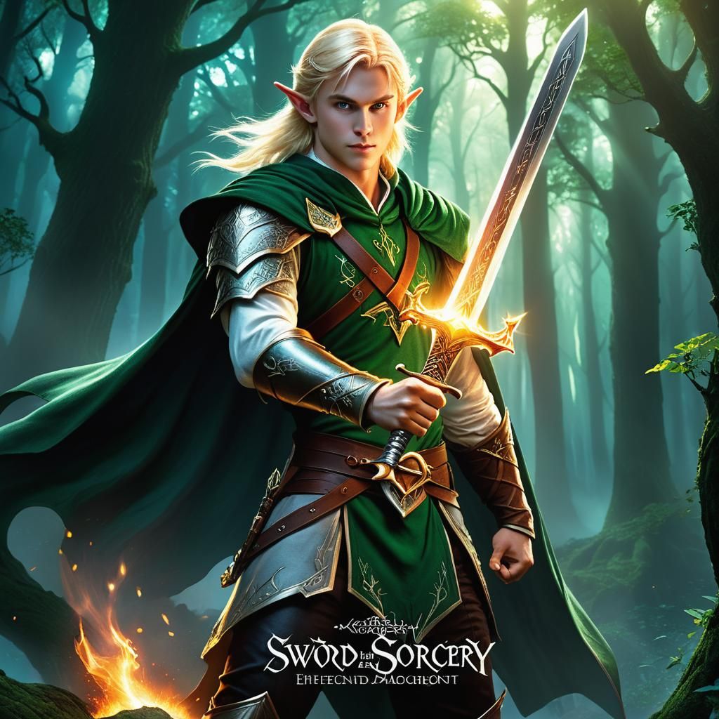 Fantasy Elf-Lord with Blazing Sword Art