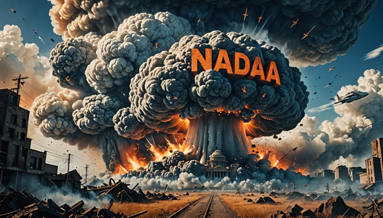 H-Bomb Explosion Creates Smoky Arrow in Digital Painting