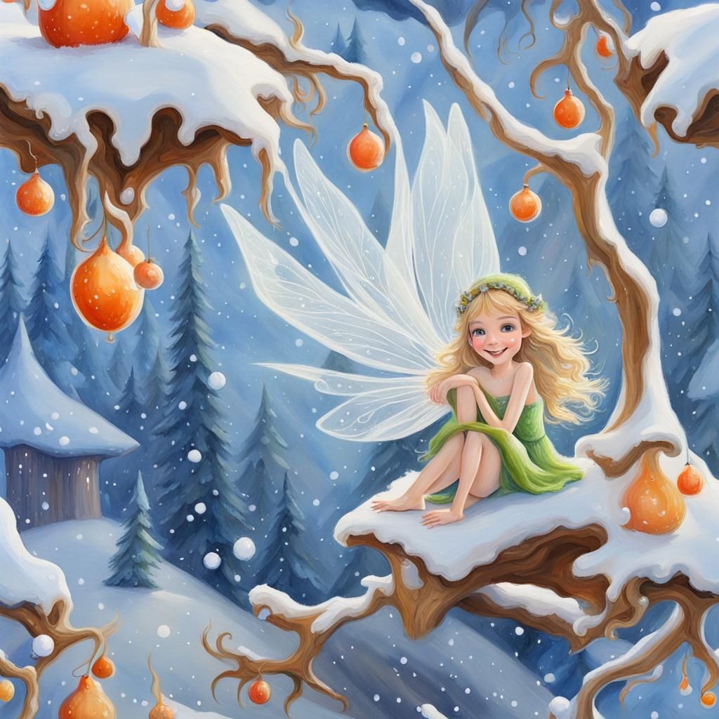 Beautiful Smiling Snow Fairy in 3D Gouache Style