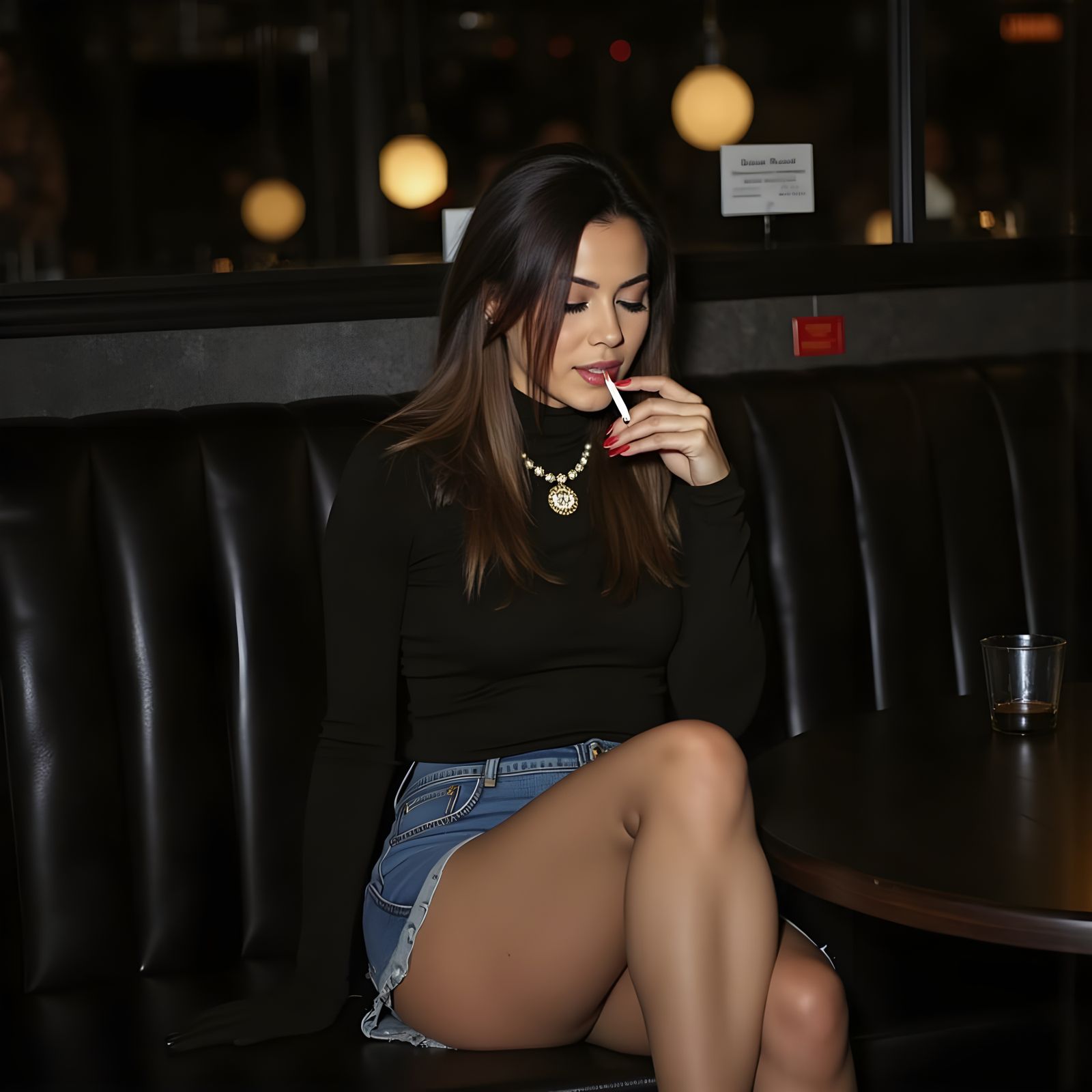 Sultry Brunette Woman in a Restaurant Booth