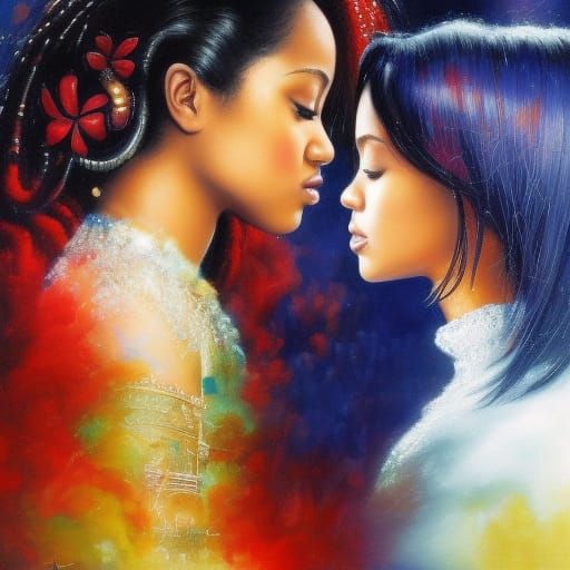 Passionate Kiss: Hyperrealistic Digital Painting