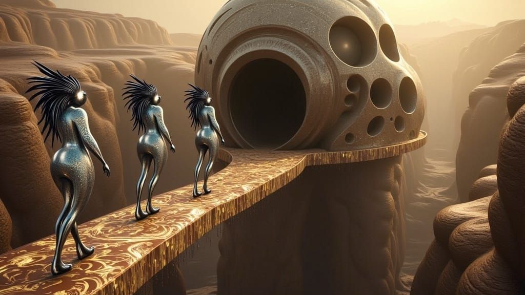 Mystical Alien Procession on Celestial Bridge