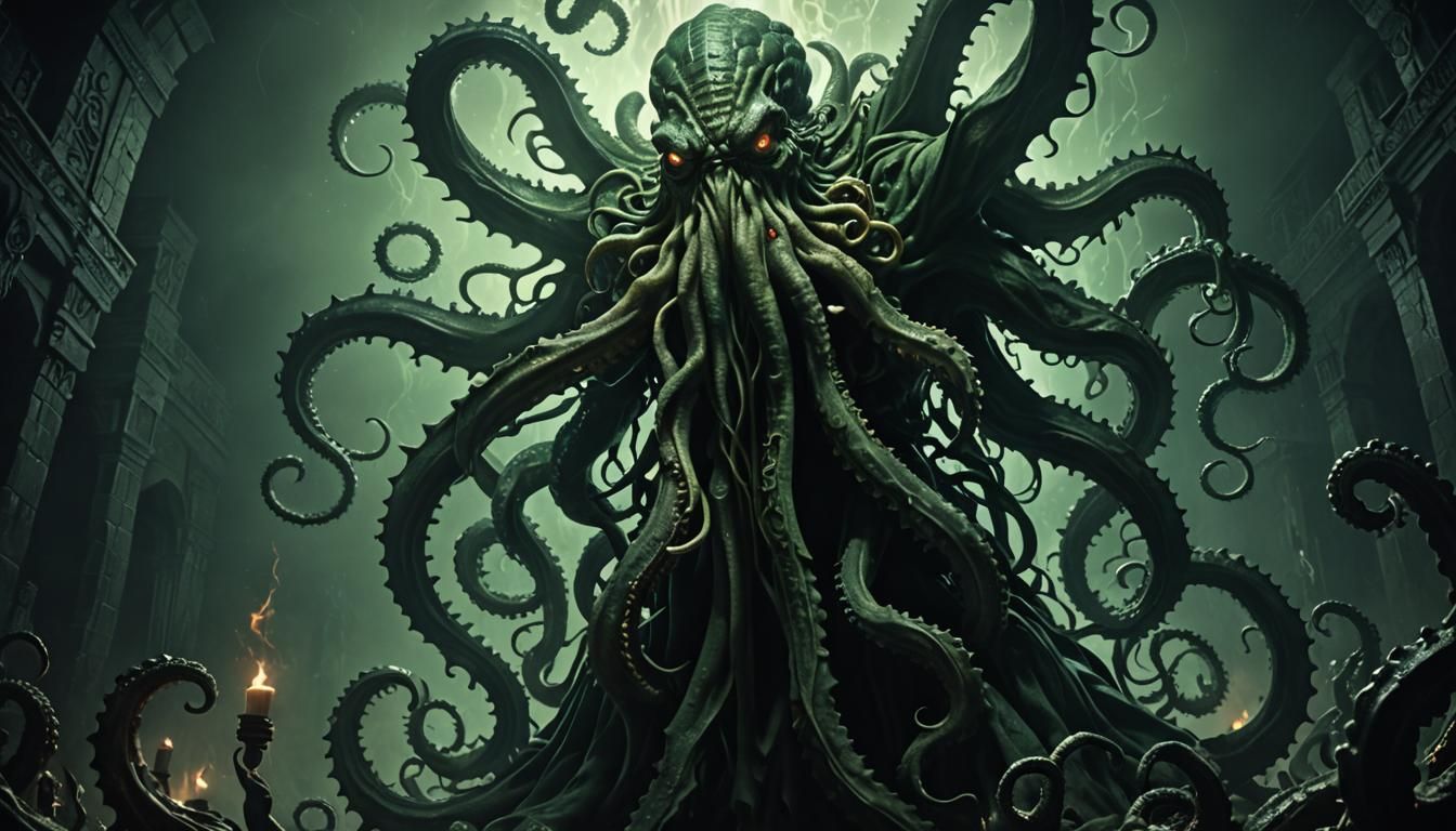 Majestic Cthulhu Rising: A Cinematic Film Still