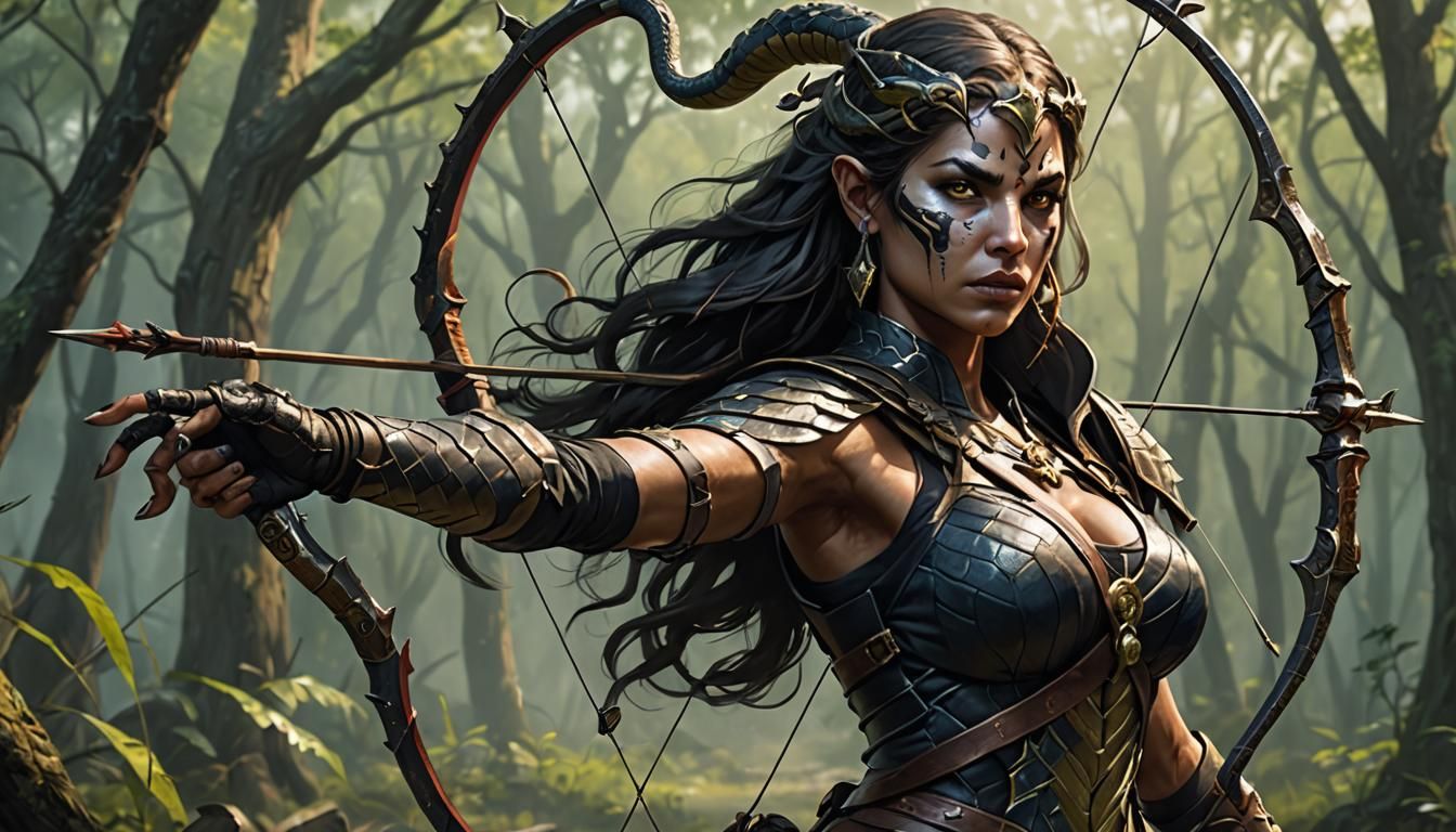 Sinister Snake Woman Archer Artwork