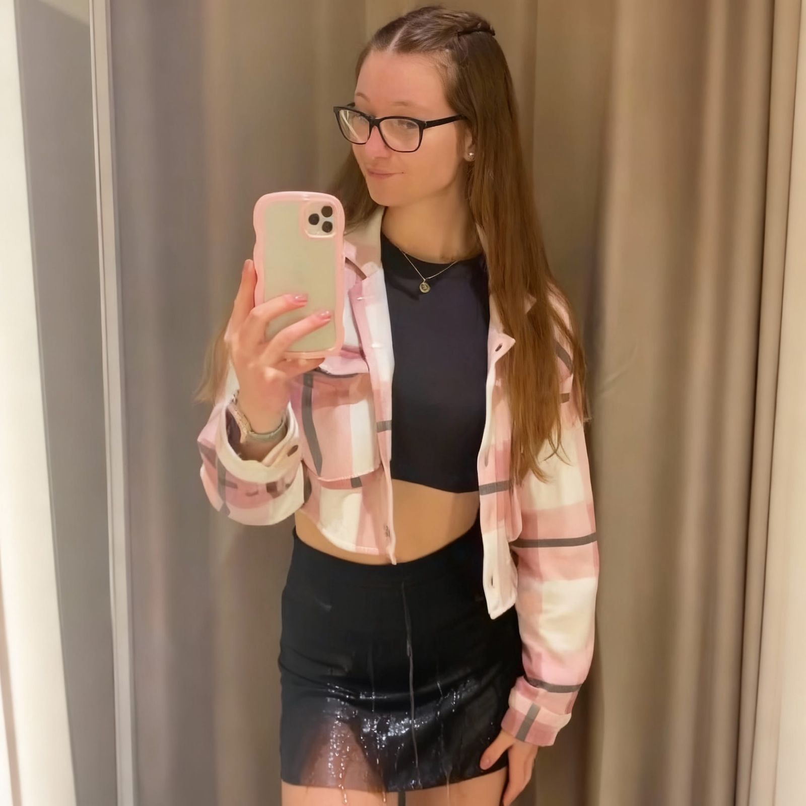 Woman in Skirt Experiencing Embarrassing Accident