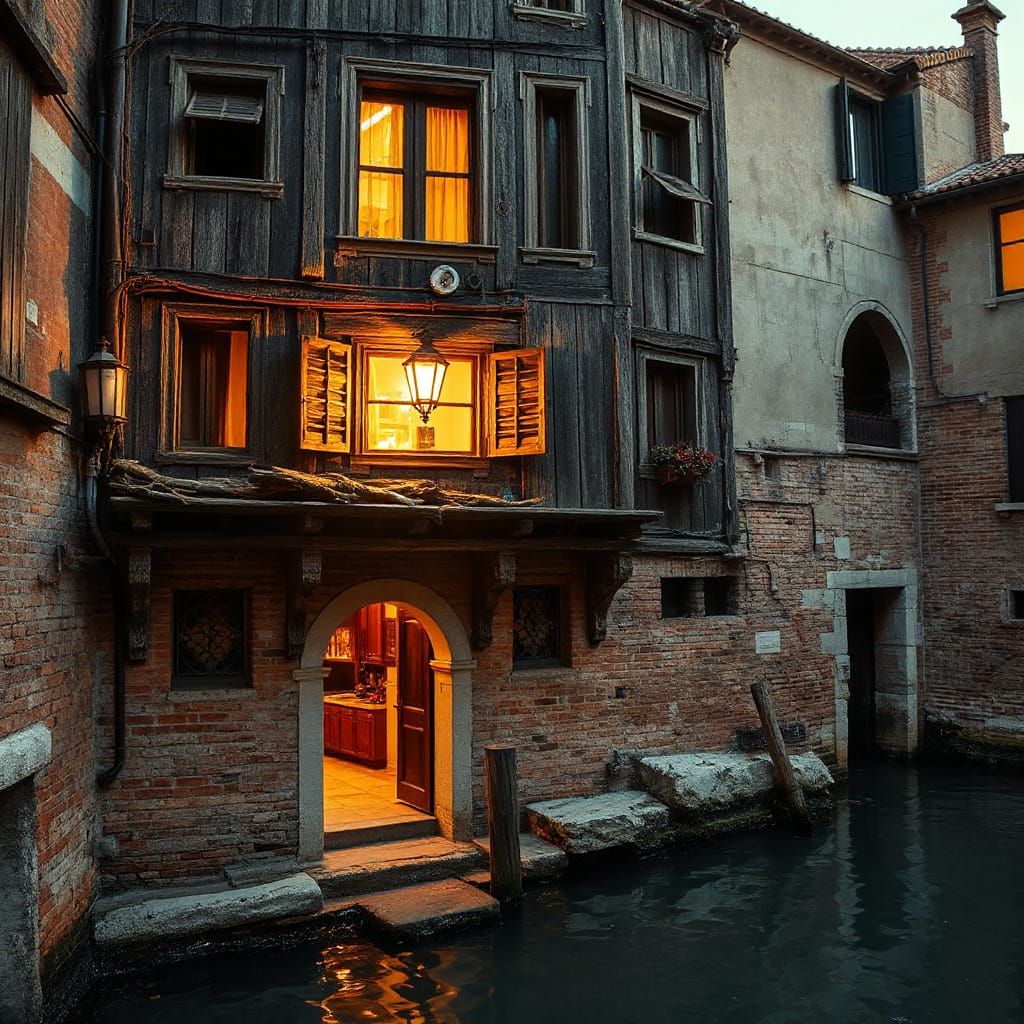 Vibrant Renaissance Cityscape with Weathered Wood and Golden...