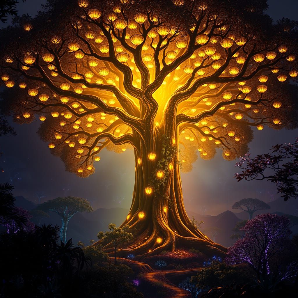 Majestic Tree of Souls in a Vibrant, Bioluminescent Forest