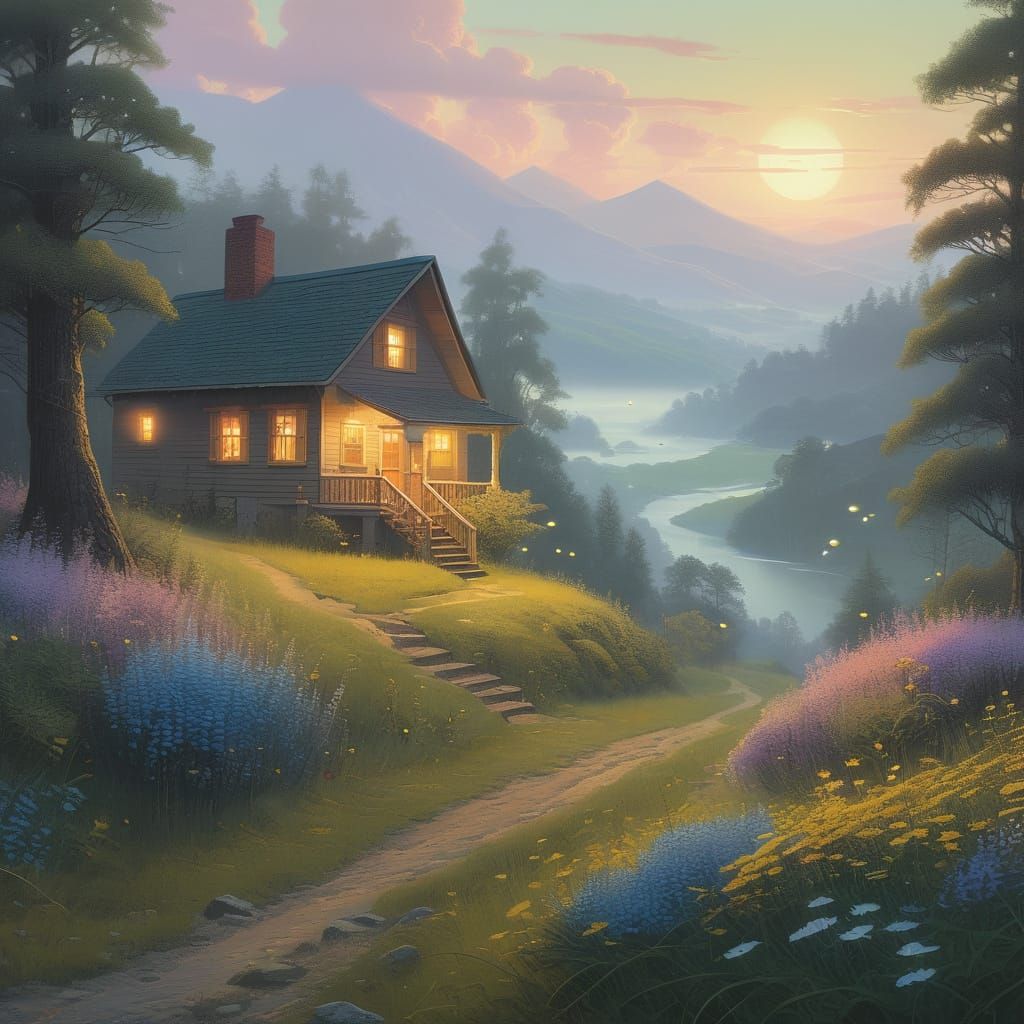 Ethereal Fantasy Landscape with Golden Light