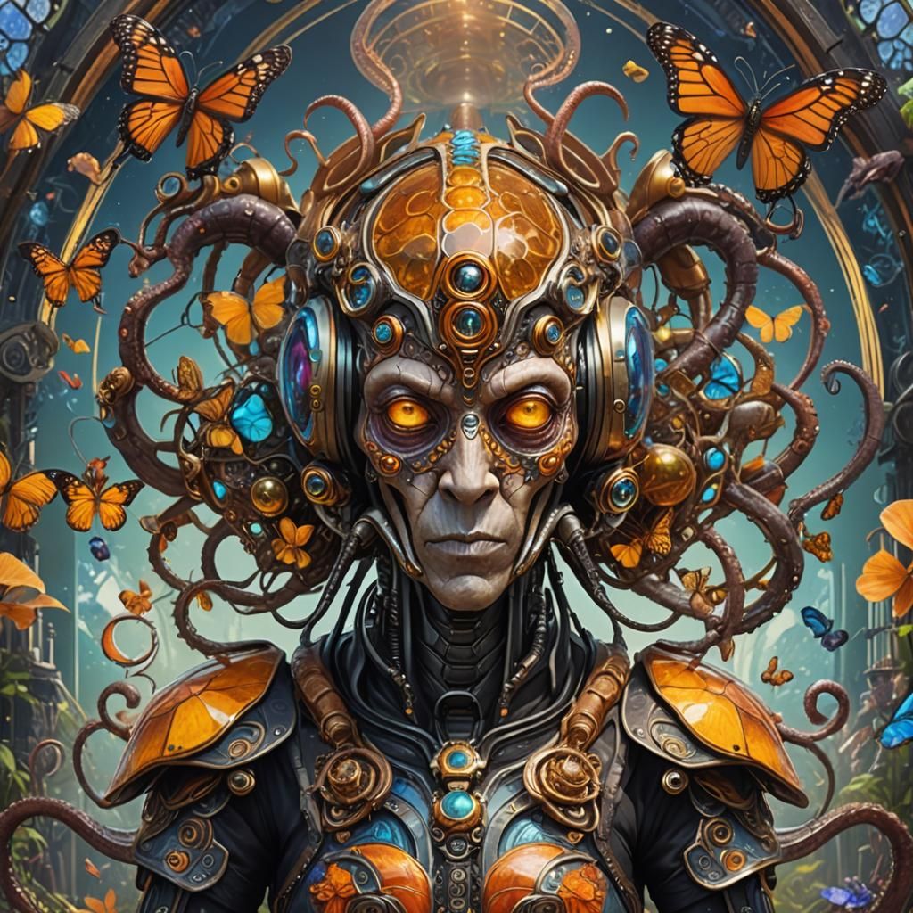 Octopus Elephant Alien in Psychedelic Art Nouveau Style