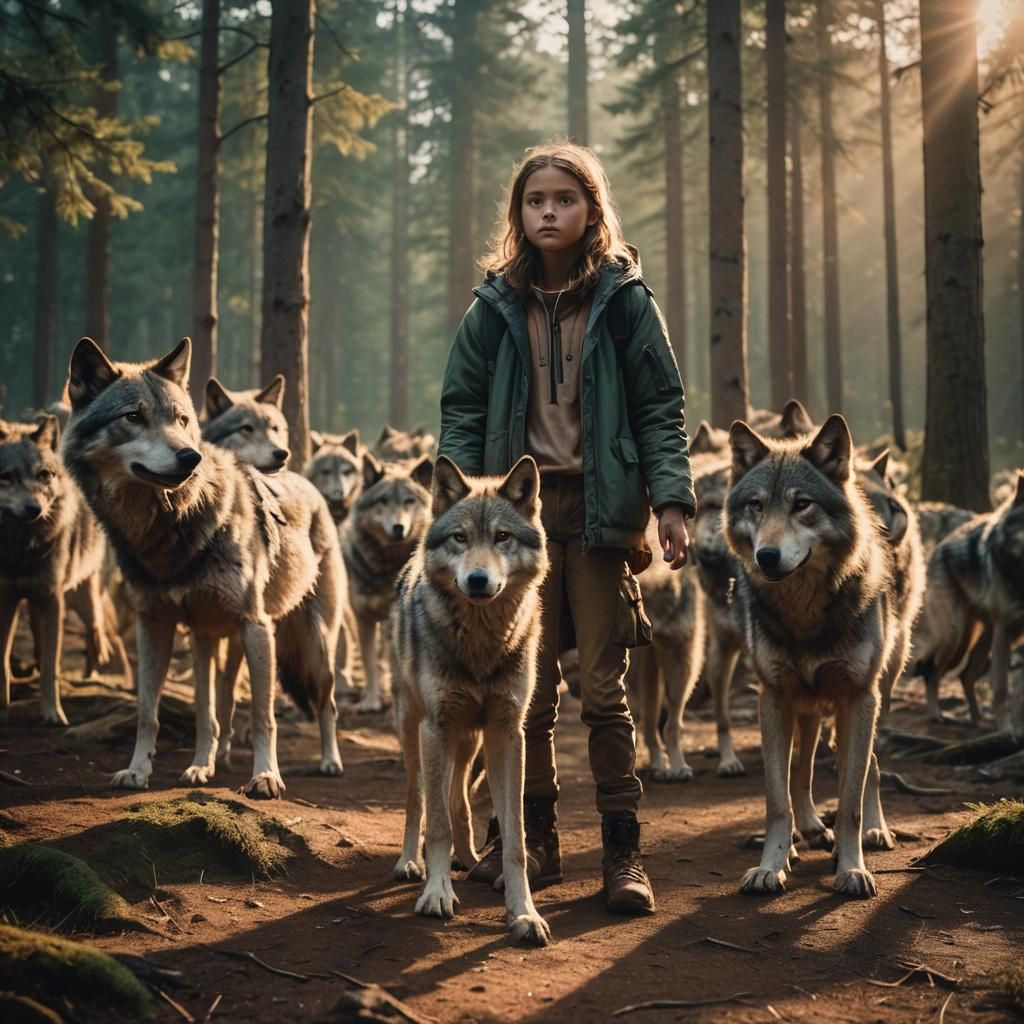 Girl and Wolves: Cinematic Film Still