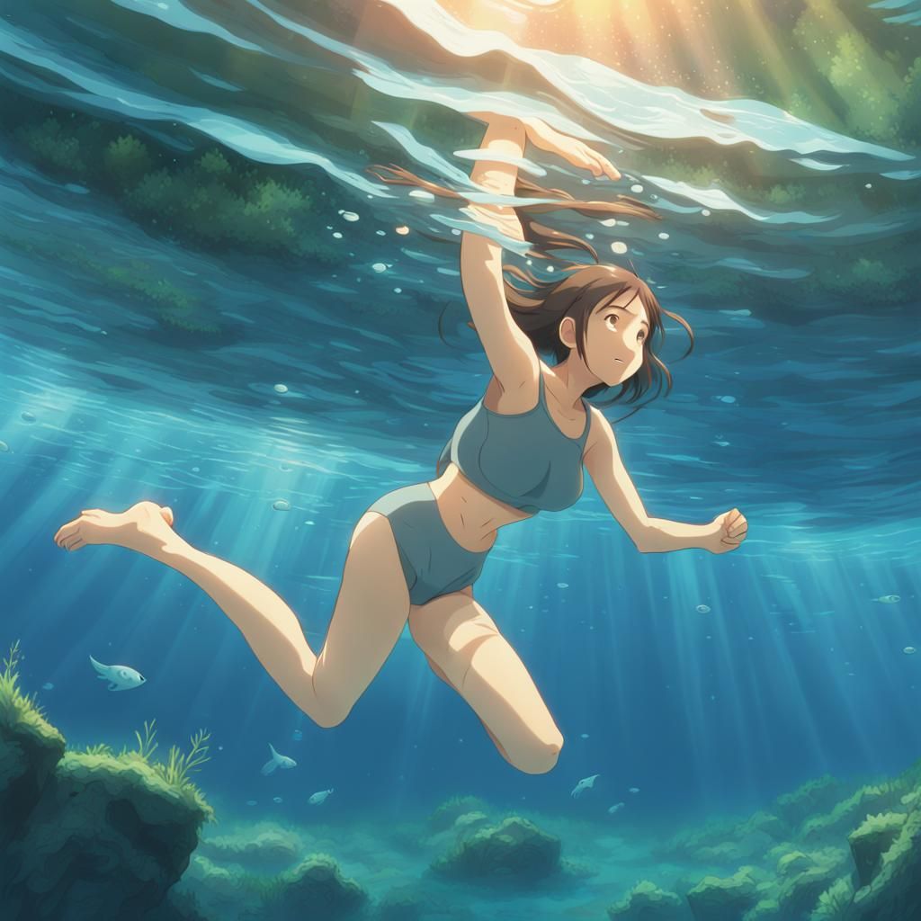Underwater Girl in Anime Style