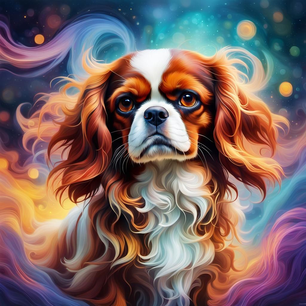 Surreal King Charles Spaniel Portrait in Digital Art Style