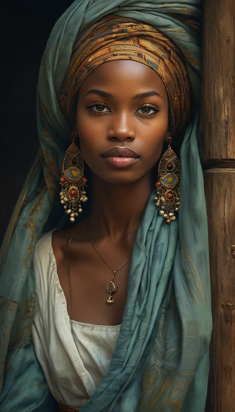 African Woman Portrait with Traditional Dress and Veil
